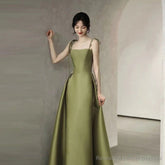 Simple A Line Straps Dark Green Satin Prom Dress